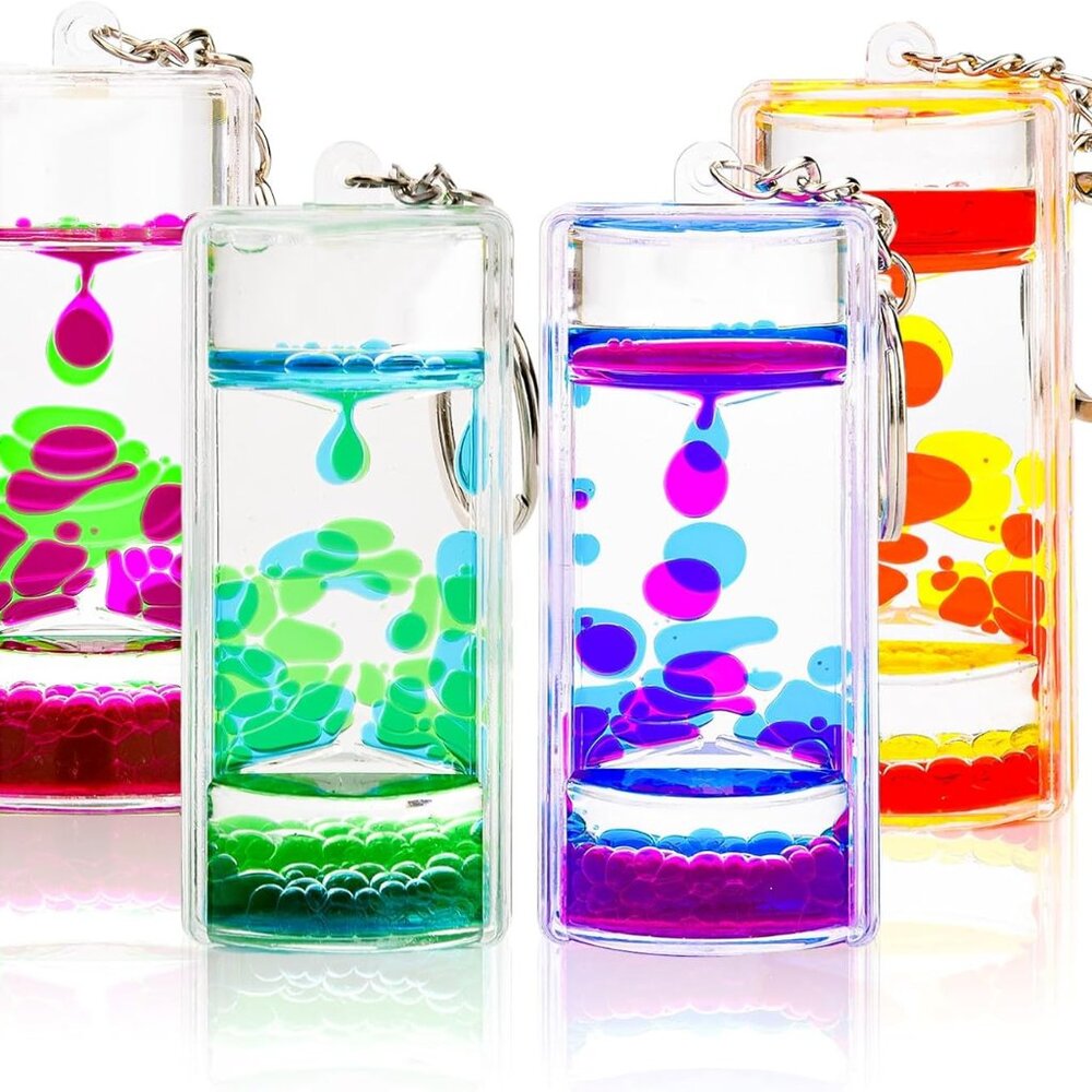 Dynamic Liquid Timers Key Chain Set, Colorful Motion Bubbler Timekeeper Key Chai